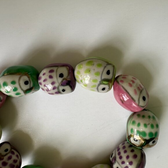 New Parrot Owl Pig Animal Porcelain Beads Stack of 3 Bracelet - Picture 3 of 5